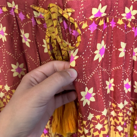 Free People Rare Feeling Red and Yellow Floral Maxi Dress XS Cottagecore Peasant - Picture 8 of 13